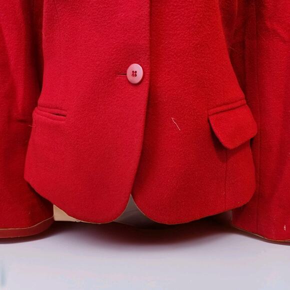 80s Harve' Bernard Red Wool Power Blazer Jacket Shoulder Pads Pockets Women's 10 - Picture 7 of 12